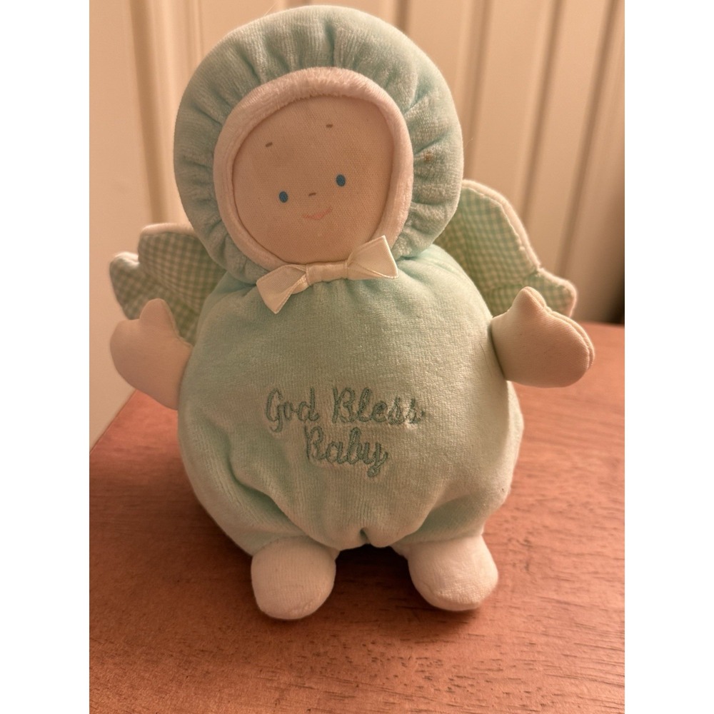 Gund God‎ Bless Baby 7" Plush Angel Doll Mint Green Boy Girl Rattle NWOT